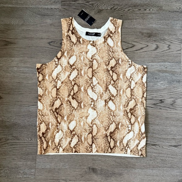 Lauren Ralph Lauren Snakeskin-Print Cotton-Blend Tank Top Size 2X - Brown - NWT - Picture 6 of 11